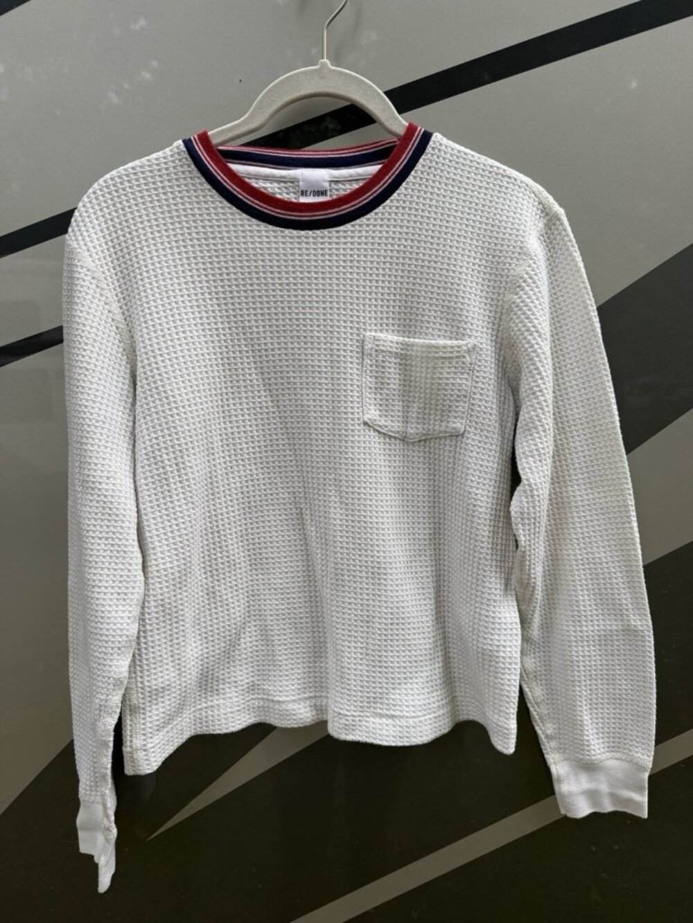 RE/DONE cream waffle knit retro stripes tshirt thermal cozy S cabincore